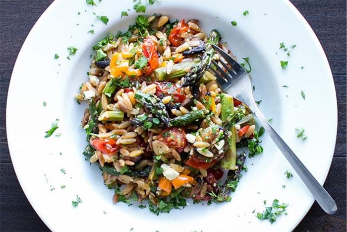 Lemon Garlic Orzo with Roasted Vegetables