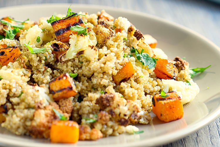 Spice-Roasted Butternut Squash with Herbed Millet and Tahini Dressing