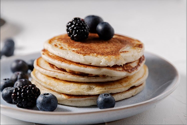 Fluffy Flax Pancakes with Blueberry Compote